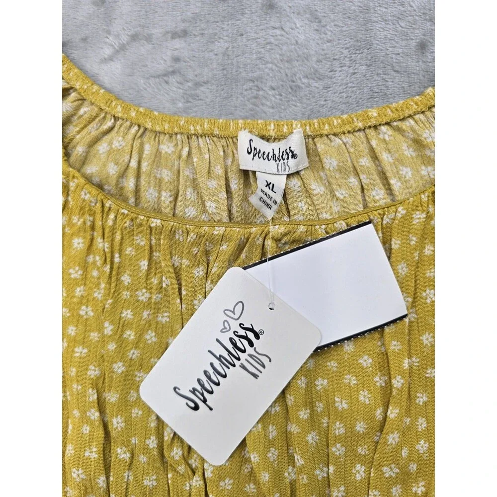 NWT Speechless Kids Girls Yellow Floral Top Size XL Fits Medium Puff Sleeve...